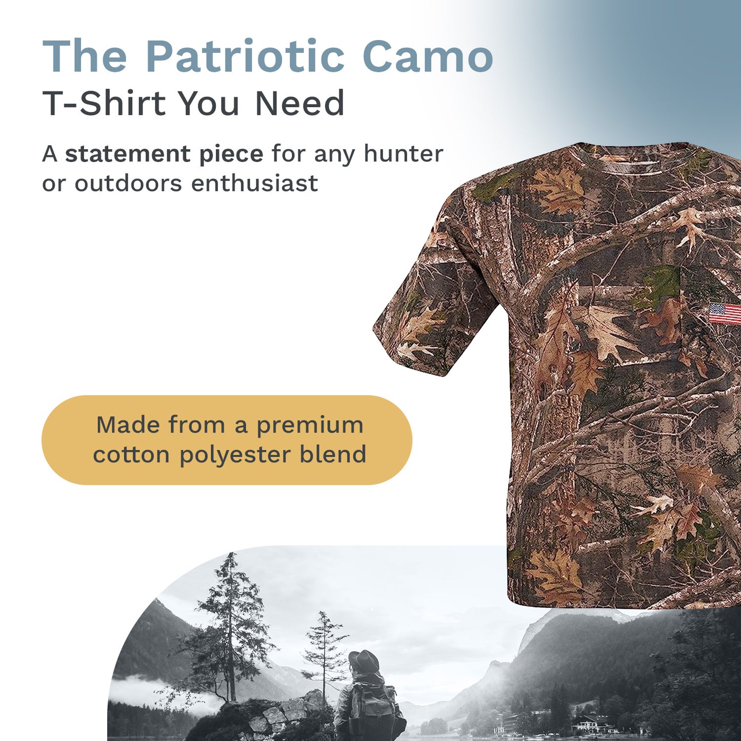 Men's Patriotic Camo T-Shirt: USA Flag Embroidery, Camouflage Street & Gym Wear, Chest Pocket, Hunting Apparel