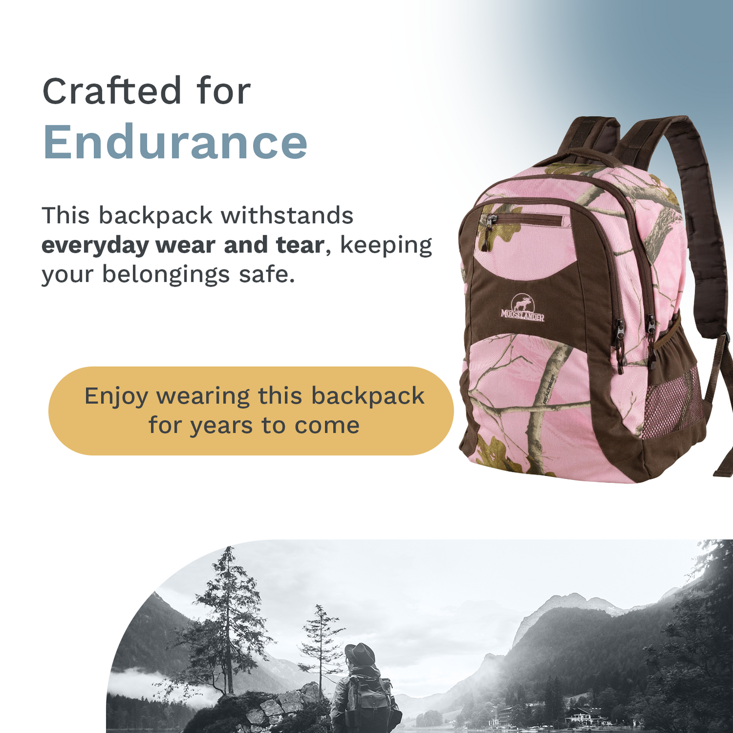 Mooselander - Camo Backpack in Licensed Realtree Prints, Lightweight and Durable Backpack, Hiking and Hunting with YKK Zipper