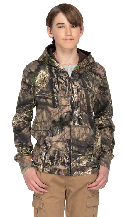 Mooselander – Kid's and Youth Zip Hoodie in Mossy Oak Country Print, Camo Hoodie, Comfortable and Warm, Perfect for Outdoors