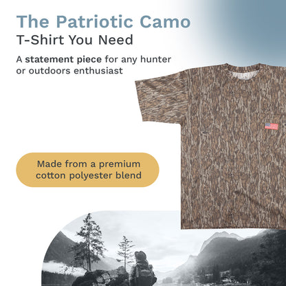 Men's Patriotic Camo T-Shirt: USA Flag Embroidery, Camouflage Street & Gym Wear, Chest Pocket, Hunting Apparel