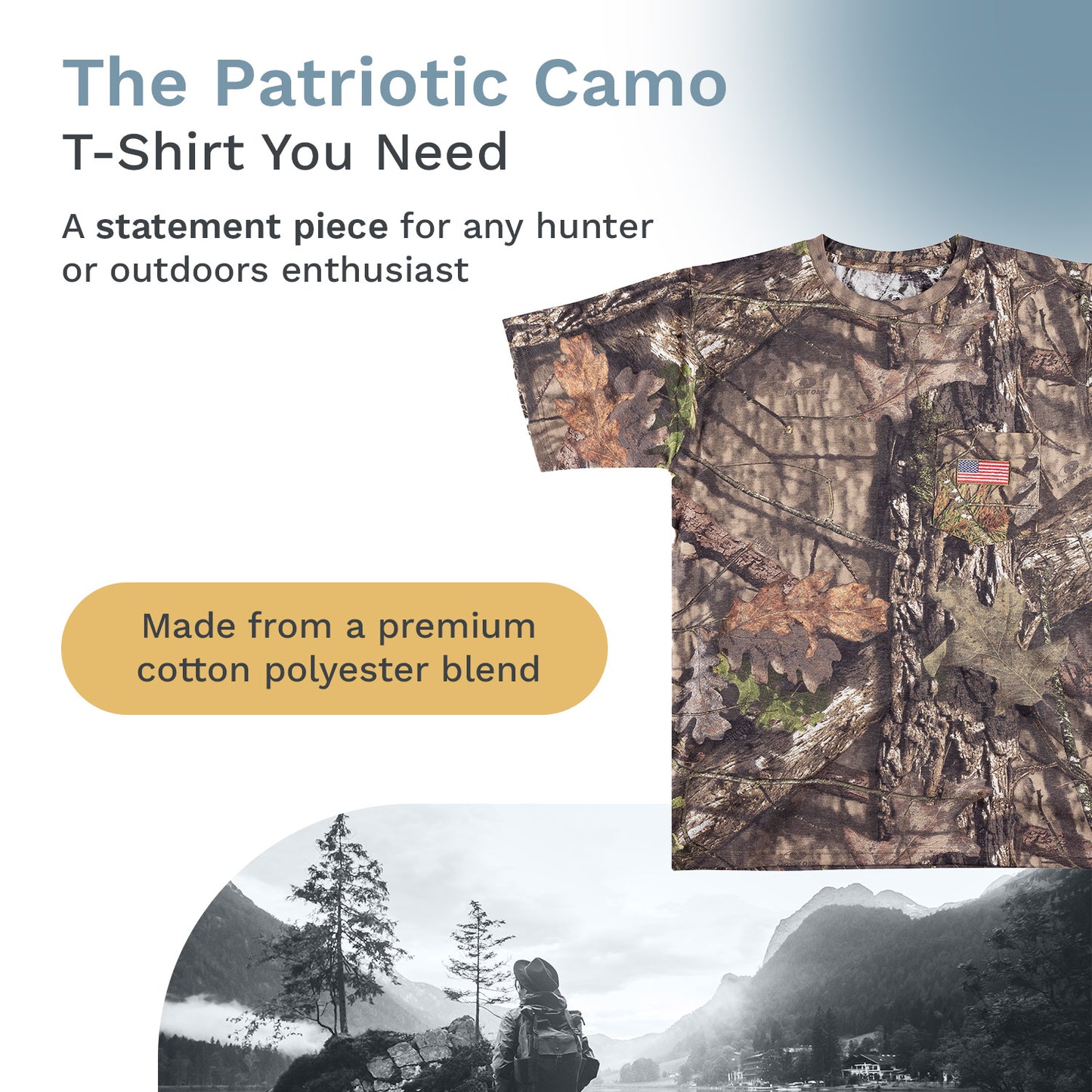 Men's Patriotic Camo T-Shirt: USA Flag Embroidery, Camouflage Street & Gym Wear, Chest Pocket, Hunting Apparel